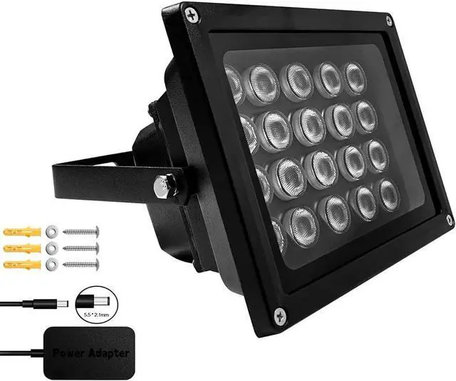 Main image of JC 210ft Infrared Illuminator, 20 LEDs 90 Degree Wide Angle IR Illuminator for Night Vision,Waterproof LED Infrared Flood Light Black