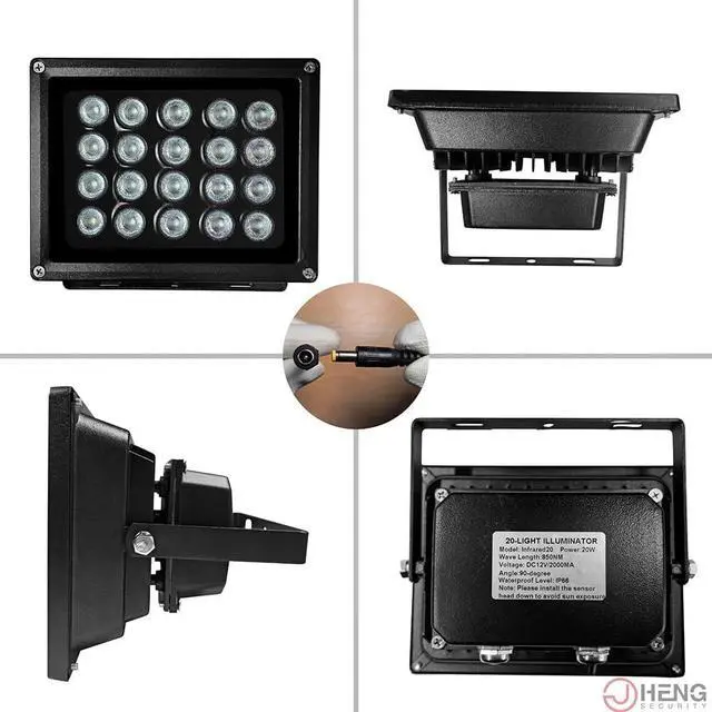 Alt view image 3 of 7 - JC 210ft Infrared Illuminator, 20 LEDs 90 Degree Wide Angle IR Illuminator for Night Vision,Waterproof LED Infrared Flood Light Black