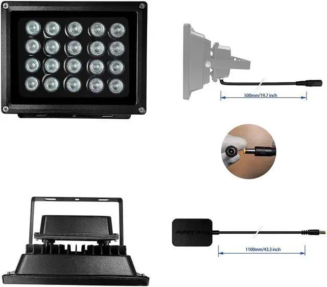Alt view image 5 of 7 - JC 210ft Infrared Illuminator, 20 LEDs 90 Degree Wide Angle IR Illuminator for Night Vision,Waterproof LED Infrared Flood Light Black