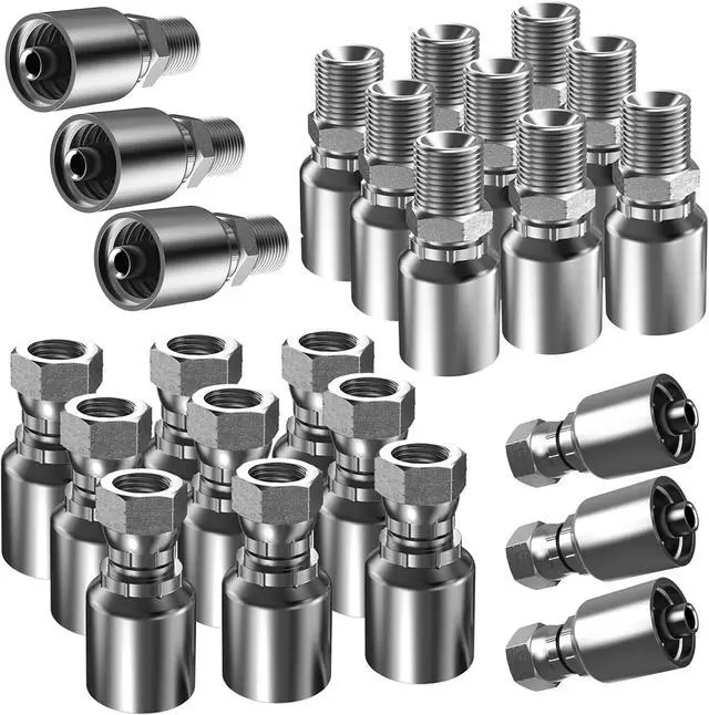 Main image of 24PCS 1/4" NPTF Male & 1/4" JIC 37° Female Hydraulic Hose Fittings, Hydraulic Hose Crimp Fitting Ends for Air Hose Repair Kit