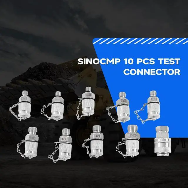 Alt view image 2 of 7 - 10 Pcs Test Connector Hydraulic Pressure Gauge Tee Coupling Fittings, Hydraulic Test Coupling Kit for Construction Machinery Excavator
