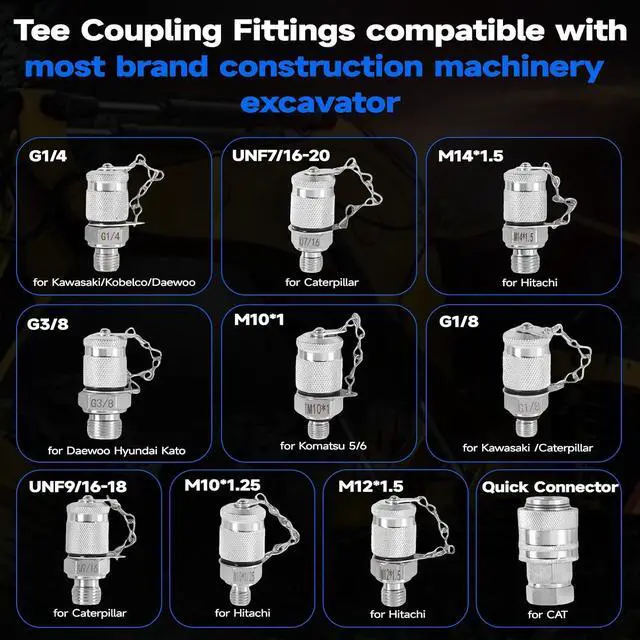 Alt view image 3 of 7 - 10 Pcs Test Connector Hydraulic Pressure Gauge Tee Coupling Fittings, Hydraulic Test Coupling Kit for Construction Machinery Excavator