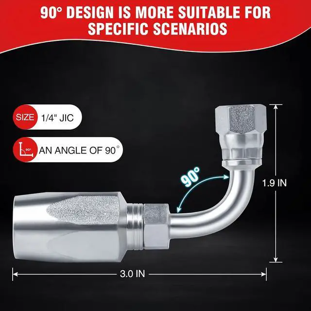 Alt view image 2 of 6 - 2-Pack 90 Degree Hydraulic Hose Field Repair Kit,1/4" Inner Diameter Reusable