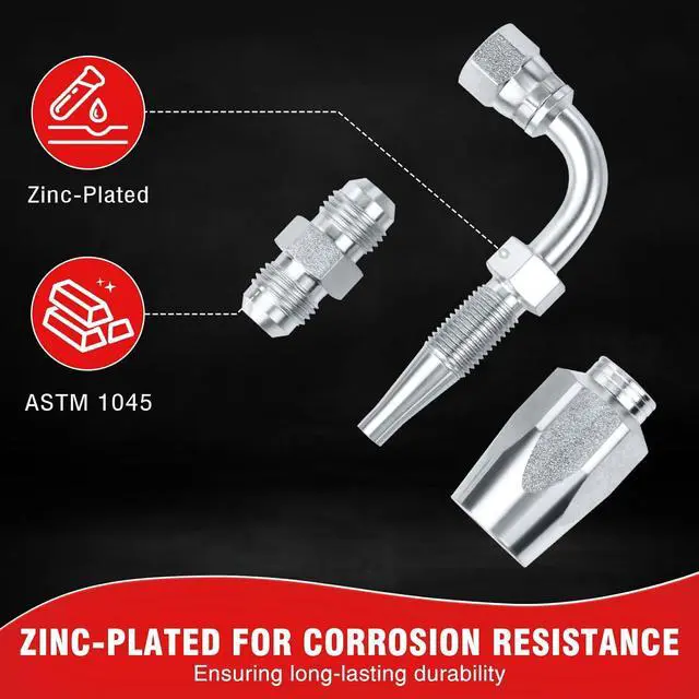 Alt view image 3 of 6 - 2-Pack 90 Degree Hydraulic Hose Field Repair Kit,1/4" Inner Diameter Reusable