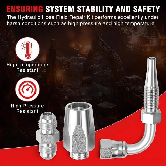 Alt view image 4 of 6 - 2-Pack 90 Degree Hydraulic Hose Field Repair Kit,1/4" Inner Diameter Reusable
