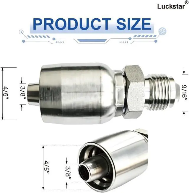 Alt view image 3 of 7 - 12-Pack Hydraulic Hose Fitting, 3/8" Hose x 3/8" JIC 37° Male, High-Strength Carbon Steel Crimp Fitting for Industrial Hydraulic Systems