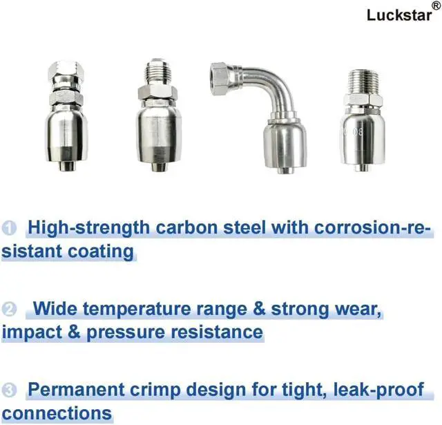 Alt view image 5 of 7 - 12-Pack Hydraulic Hose Fitting, 3/8" Hose x 3/8" JIC 37° Male, High-Strength Carbon Steel Crimp Fitting for Industrial Hydraulic Systems