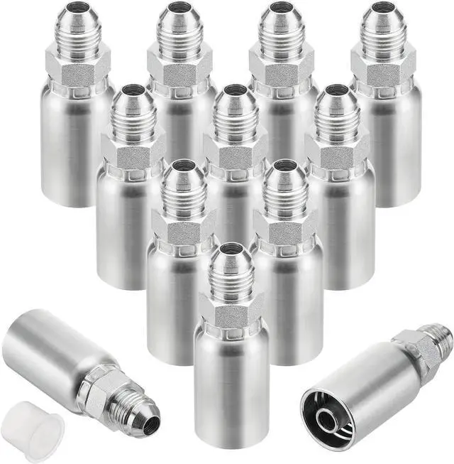 Main image of 12 Pack Hydraulic Hose Fittings, 3/8" I.D. Hose x 3/8" JIC 37° Male with Protection Cover Hydraulic Hose End Crimp Connector Kits