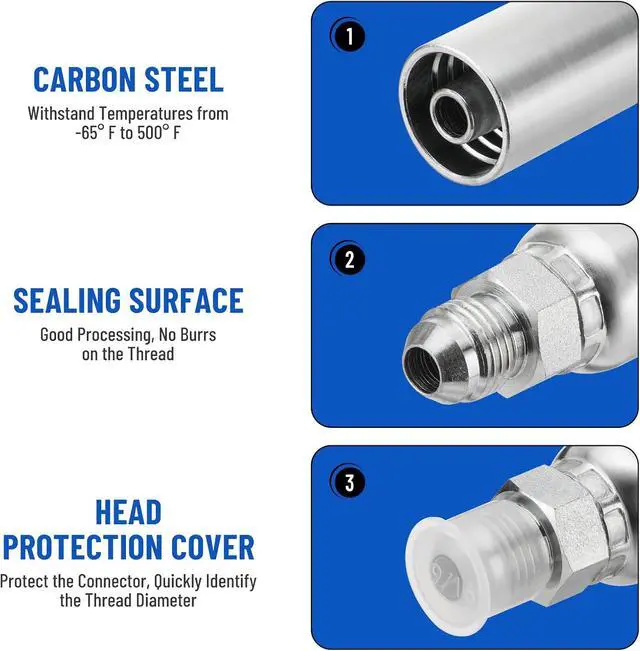 Alt view image 2 of 7 - 12 Pack Hydraulic Hose Fittings, 3/8" I.D. Hose x 3/8" JIC 37° Male with Protection Cover Hydraulic Hose End Crimp Connector Kits