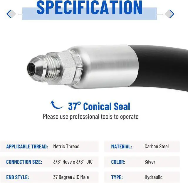 Alt view image 4 of 7 - 12 Pack Hydraulic Hose Fittings, 3/8" I.D. Hose x 3/8" JIC 37° Male with Protection Cover Hydraulic Hose End Crimp Connector Kits