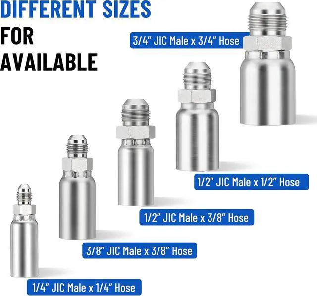 Alt view image 7 of 7 - 12 Pack Hydraulic Hose Fittings, 3/8" I.D. Hose x 3/8" JIC 37° Male with Protection Cover Hydraulic Hose End Crimp Connector Kits