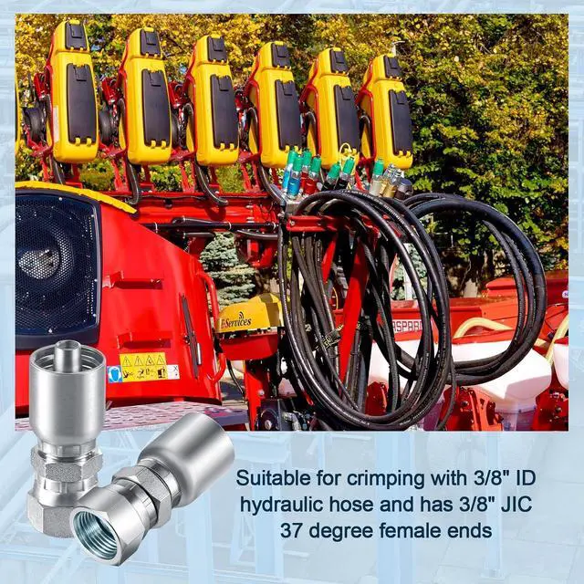 Alt view image 4 of 6 - 12 Pcs 3/8" Hose x 3/8" Jic 37° Hydraulic Hose Fittings Female Coupling End Swivel Crimp Hydraulic Fittings