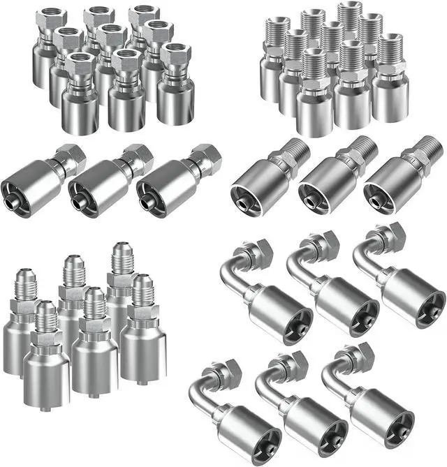 Main image of 36PCS Hydraulic Hose Fittings 3/8" NPTF Male & JIC 37° Female & Male & Female 90° Elbow, Hydraulic Hose Crimp Fitting Ends for Air Hose Repair Kit