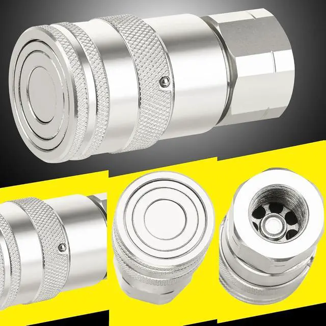 Alt view image 3 of 6 - 2PCS 1/2 NPT Flat Face Hydraulic Couplers, Bobcat Skid Steer Quick Connect Fittings with 4PCS Dust Covers