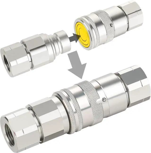 Alt view image 6 of 6 - 2PCS 1/2 NPT Flat Face Hydraulic Couplers, Bobcat Skid Steer Quick Connect Fittings with 4PCS Dust Covers
