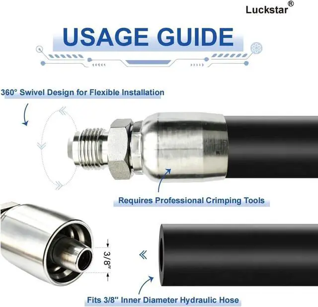 Alt view image 4 of 7 - 12-Pack Hydraulic Hose Fitting, 3/8" Hose x 3/8" JIC 37° Male, High-Strength Carbon Steel Crimp Fitting for Industrial Hydraulic Systems