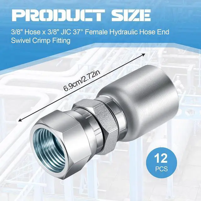 Alt view image 2 of 6 - 12 Pcs 3/8" Hose x 3/8" Jic 37° Hydraulic Hose Fittings Female Coupling End Swivel Crimp Hydraulic Fittings