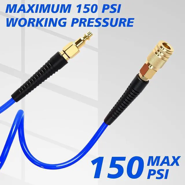Alt view image 6 of 7 - 10 Pack 1/4 in x 10 ft Polyurethane Recoil Air Hose Air Compressor Hose Flexible Coiled Line with Bend Restrictor 1/4" Industrial Quick Coupler and Plug for Household Garage Station(Blue)