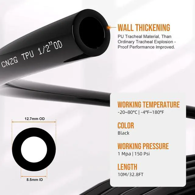 Alt view image 3 of 7 - 1/2 OD Inch Air Line Hose Tubing Kit Poly Airline Black