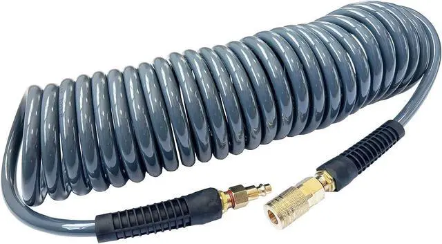 Main image of (PU) Polyurethane Recoil Air Hose 3/8ID(8.2x 12mm) x 50ft, Flexible, Professional 145PSI With Reassembled Brass Quick Coupler and Plug, Grey(50')
