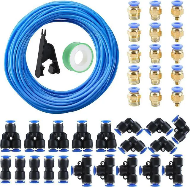 Main image of 8mm OD 5mm ID Polyurethane PU Air Hose Pipe Tube Kit, 100ft/32M High Flexibility Pneumatic Tubing Air Line Tubing, Blue