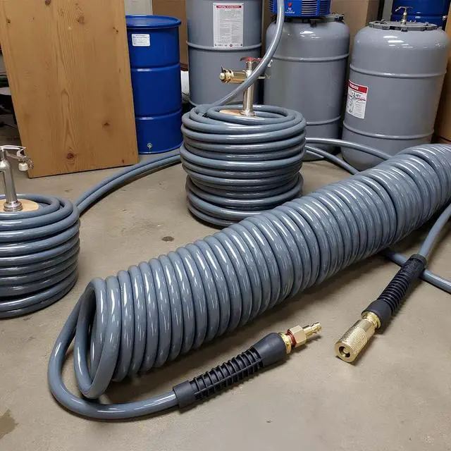 Alt view image 7 of 7 - (PU) Polyurethane Recoil Air Hose 3/8ID(8.2x 12mm) x 50ft, Flexible, Professional 145PSI With Reassembled Brass Quick Coupler and Plug, Grey(50')