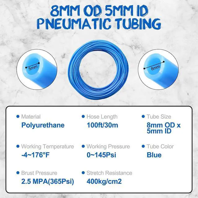 Alt view image 2 of 7 - 8mm OD 5mm ID Polyurethane PU Air Hose Pipe Tube Kit, 100ft/32M High Flexibility Pneumatic Tubing Air Line Tubing, Blue