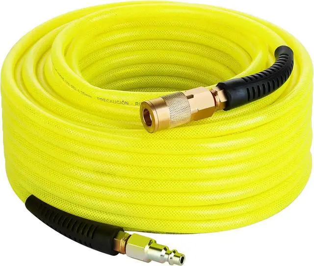 Main image of 1/4-Inch x 100 FT Polyurethane (PU) Air Hose PU Compressor Hose with 1/4" Industrial NPT Coupler and Plug Brass Fitting