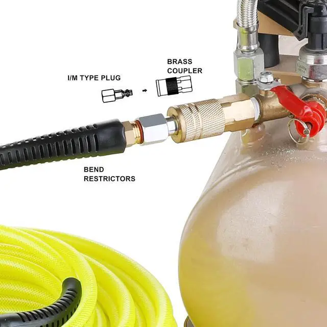 Alt view image 4 of 6 - 1/4-Inch x 100 FT Polyurethane (PU) Air Hose PU Compressor Hose with 1/4" Industrial NPT Coupler and Plug Brass Fitting