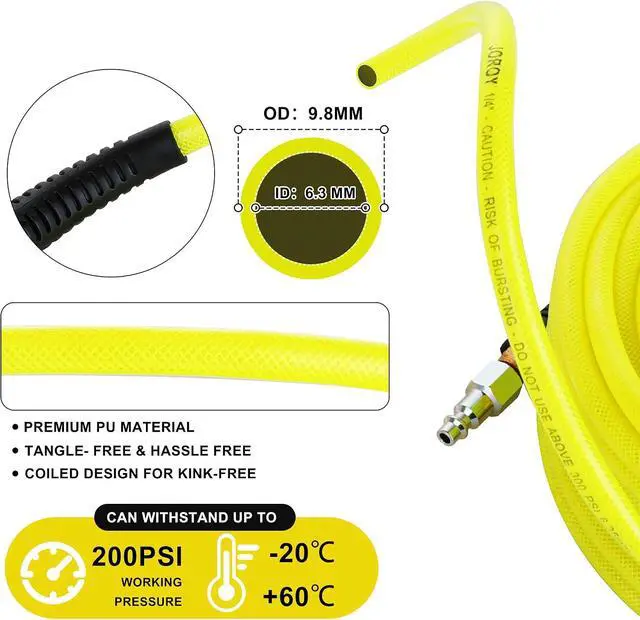Alt view image 3 of 6 - 1/4-Inch x 100 FT Polyurethane (PU) Air Hose PU Compressor Hose with 1/4" Industrial NPT Coupler and Plug Brass Fitting