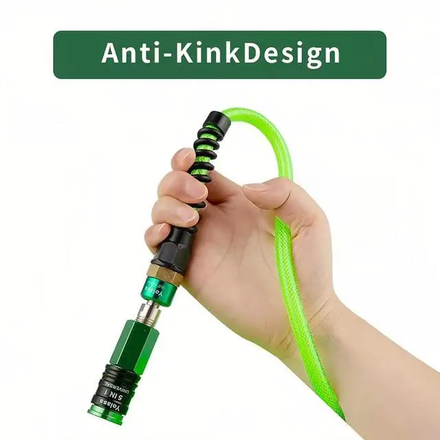 Alt view image 5 of 5 - 1/4x100 ft Green Transparent Flexible Reinforced Polyurethane (pu) Air Hose with 1/4"360 Rotary Coupler and Air Hook,Bend Limiter