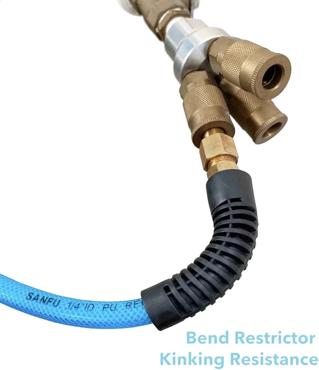 Alt view image 4 of 6 - Polyurethane (PU) Reinforced Air Hose 1/4ID (6.3 x 9.8mm) x 100ft, with 1/4 Swivel MNPT Solid Brass Quick Coupler & Plug, Transparent Blue (100)