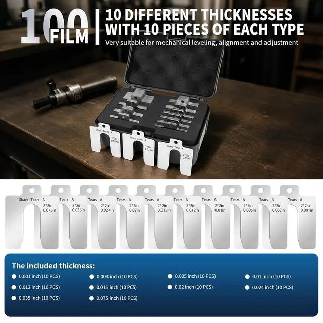Alt view image 3 of 7 - 100PCS 304 Stainless Steel Shim Kit, 2" x 2" Slotted Assortment Box