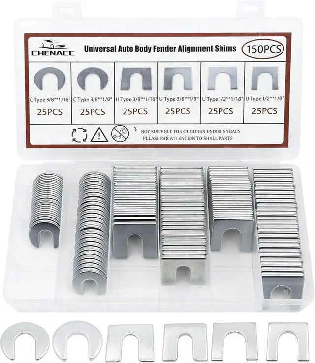 Main image of 150PCS U/C Type Universal Metal Shim Kit, Auto Body Fender Alignment Slotted Shims