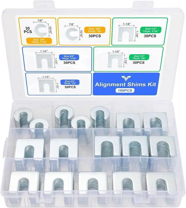 Main image of Body Alignment shims Kit 180Pcs C-Type U-Type - Fender Camber Caster Adjustment shims 1/16 1/8 Inch 3/8 1/2 Slot for Car Truck SUV Control Arm Suspension Alignment