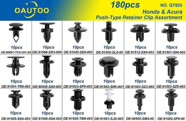 Alt view image 3 of 5 - 180pcs for Honda & Acura Push-Type Retainer Clip Assortment Bumper Cover Fender Liner Cowl Panel Splash Shield Clips