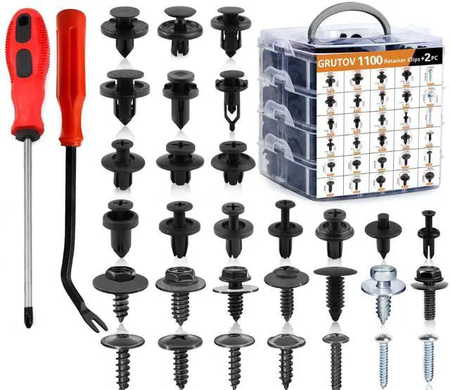 Main image of Car Bumper Clips Automotive Push Pins 1102PCS Plastic Rivets Shield Retainer Clips Assortment Xmas Tree Fasteners Kit Most Common Sizes Auto Body Push Pin with Removers for Ford Honda Chrysler GM
