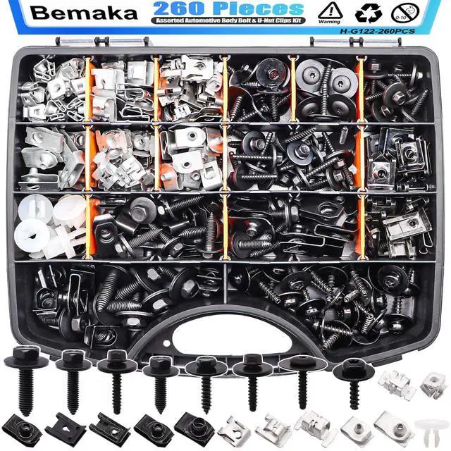 Main image of 260Pcs Automotive Body Bolt & U-Nut Clips Kit, 21 Sizes Multipurpose Fender Liner Clip M4.2 M6 M8 1/4Inch Fender Bolts Body Fastener Clips for Most Cars Bumper Engine Splash Shield