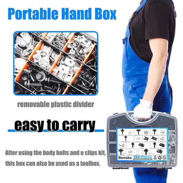 Alt view image 3 of 6 - 260Pcs Automotive Body Bolt & U-Nut Clips Kit, 21 Sizes Multipurpose Fender Liner Clip M4.2 M6 M8 1/4Inch Fender Bolts Body Fastener Clips for Most Cars Bumper Engine Splash Shield