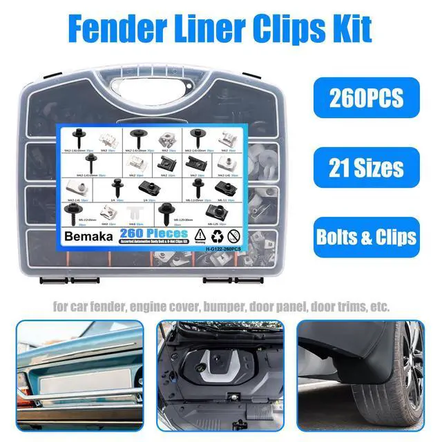Alt view image 6 of 6 - 260Pcs Automotive Body Bolt & U-Nut Clips Kit, 21 Sizes Multipurpose Fender Liner Clip M4.2 M6 M8 1/4Inch Fender Bolts Body Fastener Clips for Most Cars Bumper Engine Splash Shield
