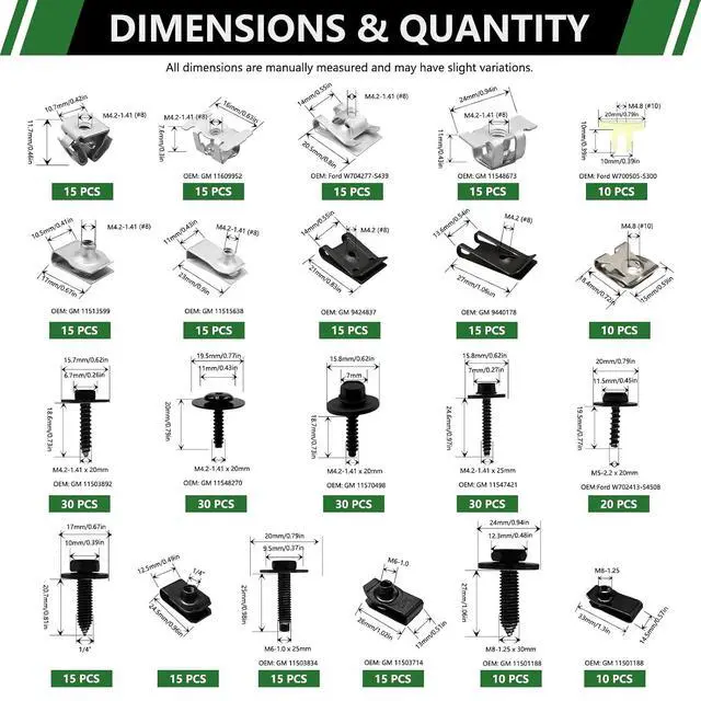 Alt view image 2 of 7 - 360PCS Automotive Body Bolts and U-Nut Clips Assortment Kit, 21 Sizes Body Clips and Fasteners for Fender Liner Bumper Splash Shield & Engine Cover Fits GM Ford Chrysler