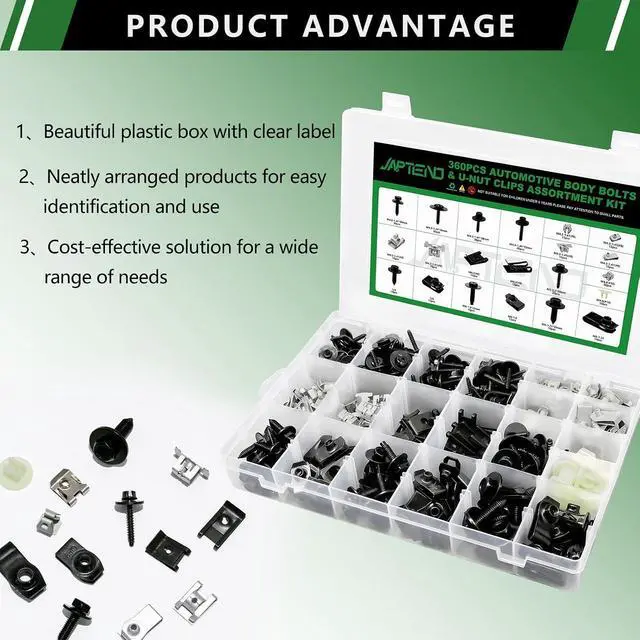 Alt view image 5 of 7 - 360PCS Automotive Body Bolts and U-Nut Clips Assortment Kit, 21 Sizes Body Clips and Fasteners for Fender Liner Bumper Splash Shield & Engine Cover Fits GM Ford Chrysler