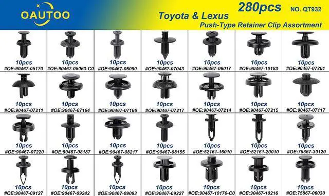 Alt view image 4 of 5 - 280pcs for Toyota & Lexus Bumper Fender Liner Engine Under Cover Radiator Support Splash Shield Cowl & Rocker Panel Molding Clips Body Interior and Exterior Push-Type Retainer Assortment