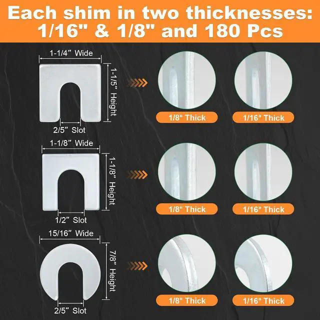 Alt view image 2 of 5 - Body Alignment shims Kit 180Pcs C-Type U-Type - Fender Camber Caster Adjustment shims 1/16 1/8 Inch 3/8 1/2 Slot for Car Truck SUV Control Arm Suspension Alignment