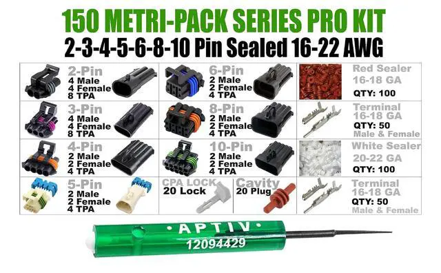 Alt view image 5 of 7 - 505pcs (2,3,4,5,6,8,10 PIN) Metri-Pack 150 Series 14 Amp Conductor Connector, Terminal, Sealed Weatherproof Automotive Electrical Connectors Kit 16-18-20-22 GA w/Remove Tool