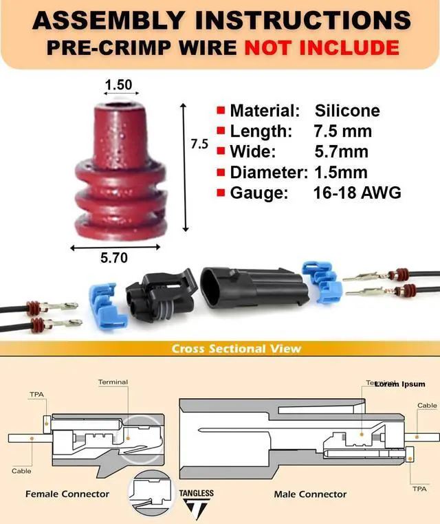 Alt view image 6 of 7 - 505pcs (2,3,4,5,6,8,10 PIN) Metri-Pack 150 Series 14 Amp Conductor Connector, Terminal, Sealed Weatherproof Automotive Electrical Connectors Kit 16-18-20-22 GA w/Remove Tool