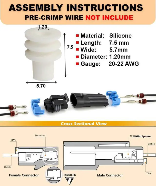 Alt view image 7 of 7 - 505pcs (2,3,4,5,6,8,10 PIN) Metri-Pack 150 Series 14 Amp Conductor Connector, Terminal, Sealed Weatherproof Automotive Electrical Connectors Kit 16-18-20-22 GA w/Remove Tool