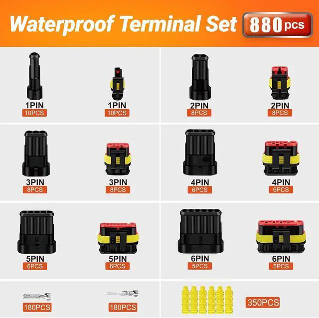 Alt view image 2 of 7 - 880Pcs 41 Sets Waterproof Automotive Electrical Connectors Electrical Wire Connectors Plug Kit 1/2/3/4/5/6 Pin Waterproof Connectors with Ratchet Crimping Tool for Car Truck Motorcycle Boat Marine
