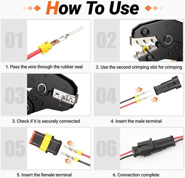 Alt view image 5 of 7 - 880Pcs 41 Sets Waterproof Automotive Electrical Connectors Electrical Wire Connectors Plug Kit 1/2/3/4/5/6 Pin Waterproof Connectors with Ratchet Crimping Tool for Car Truck Motorcycle Boat Marine