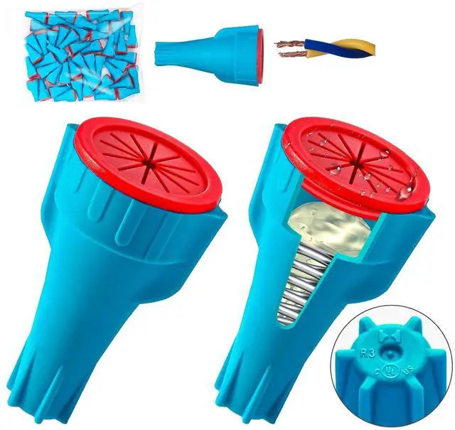 Main image of 50PCS R3 Waterproof Wire Connectors, 20-10AWG Wires, Secure Waterproof Wire Nuts with Reliable Seal for Outdoor Use, Low Voltage Wire Connector for Landscape Lighting & Electrical Connections